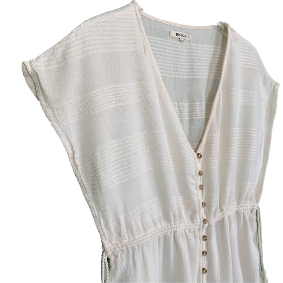 RIPCURL Dune Dress L White Boho Beach Cover Up Cotton Button Front Tassel Resort - Picture 11 of 13